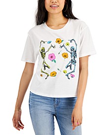 Juniors' Floral-Print Skeleton-Graphic T-Shirt