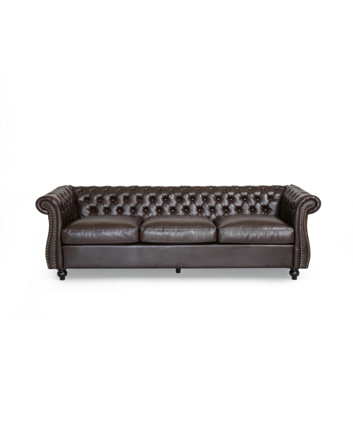 Noble House Somerville Chesterfield Tufted Sofa With Scroll Arms In Brown
