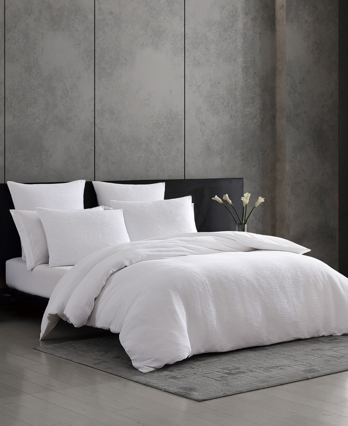Shop Vera Wang 3 Piece Solid Textured Pleats Duvet Cover Set, King In Off White