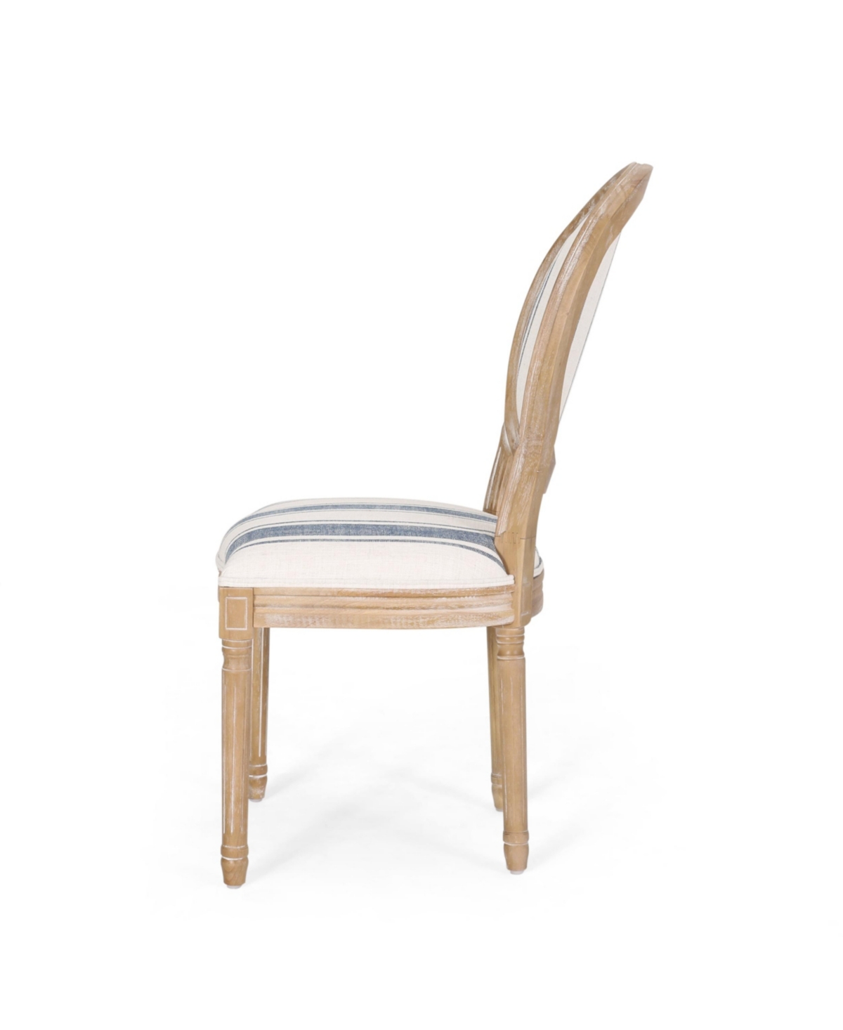 Phinnaeus French Country Dining Chairs Set, 4 Piece - Dark Blue Stripes and Light Beige