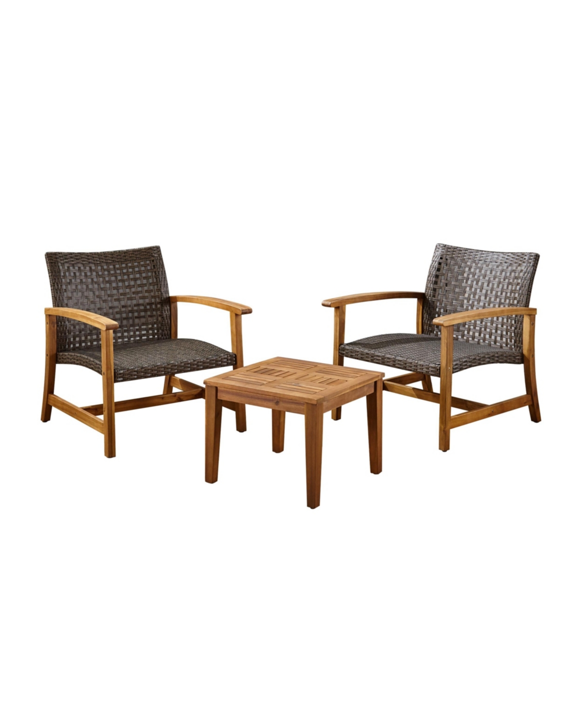 Noble House Hampton Outdoor Wicker Club Chairs And Side Table Set, 3 Piece In Mixed Mocha