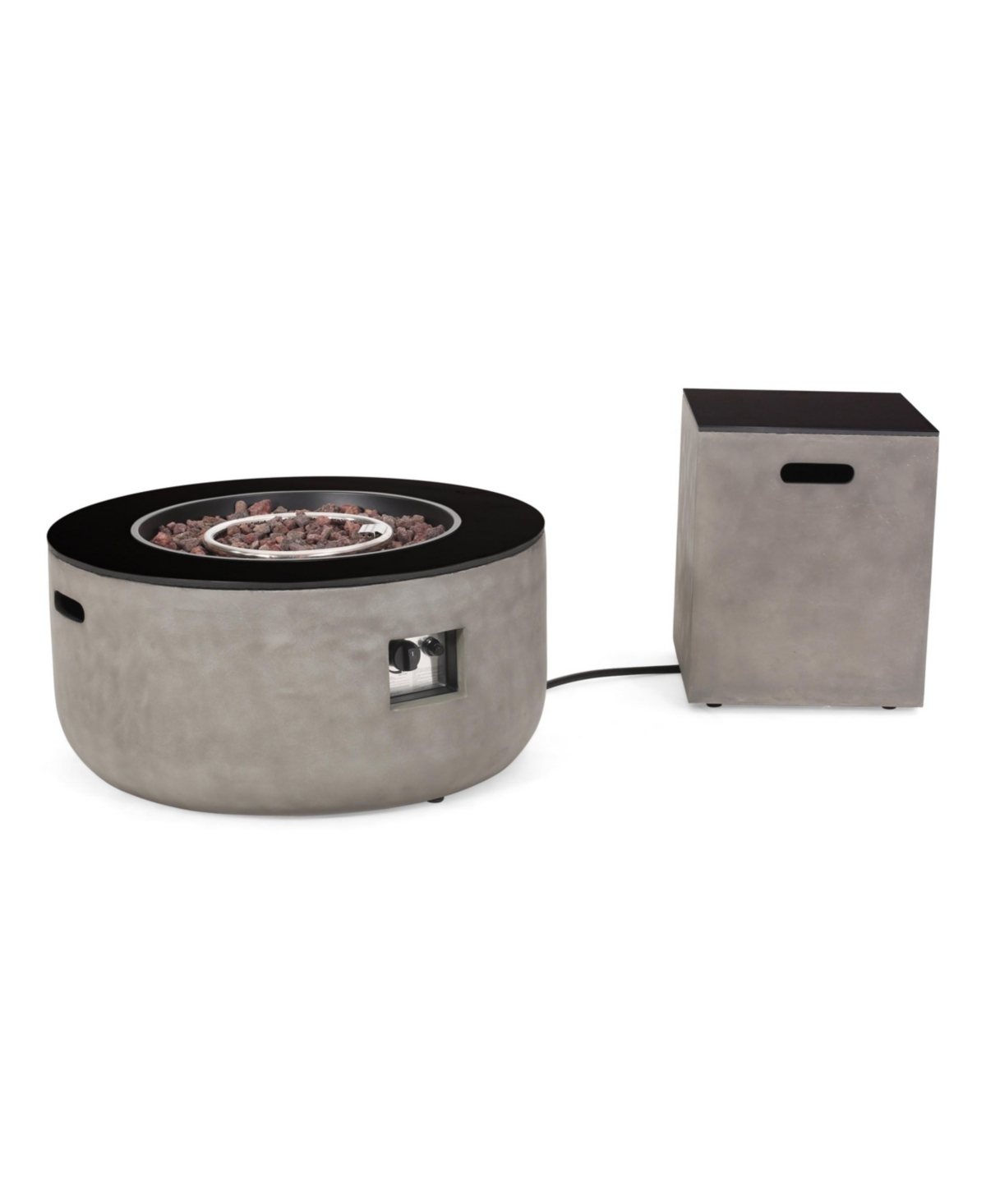 Noble House Adio Outdoor Modern Circular Fire Pit With Tank Holder In Light Gray