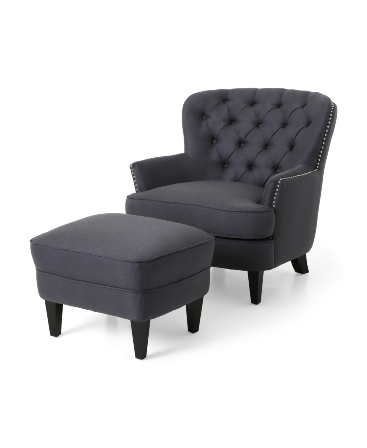 Shop Noble House Correia Contemporary Tufted Club Chair And Ottoman Set, 2 Piece In Gray