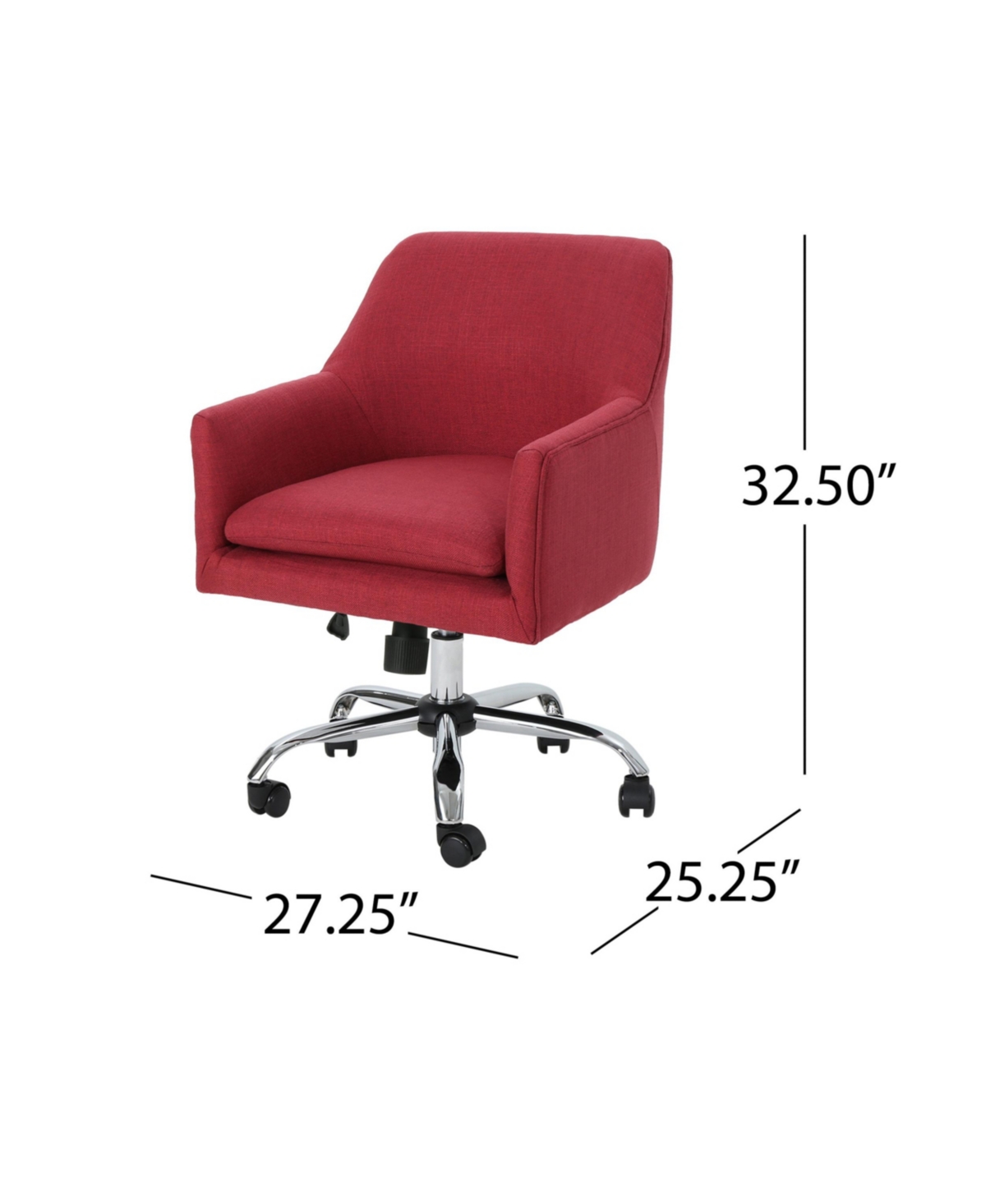Noble House Johnson Mid Century Modern Fabric Home Office Chair With Chrome Base In Red