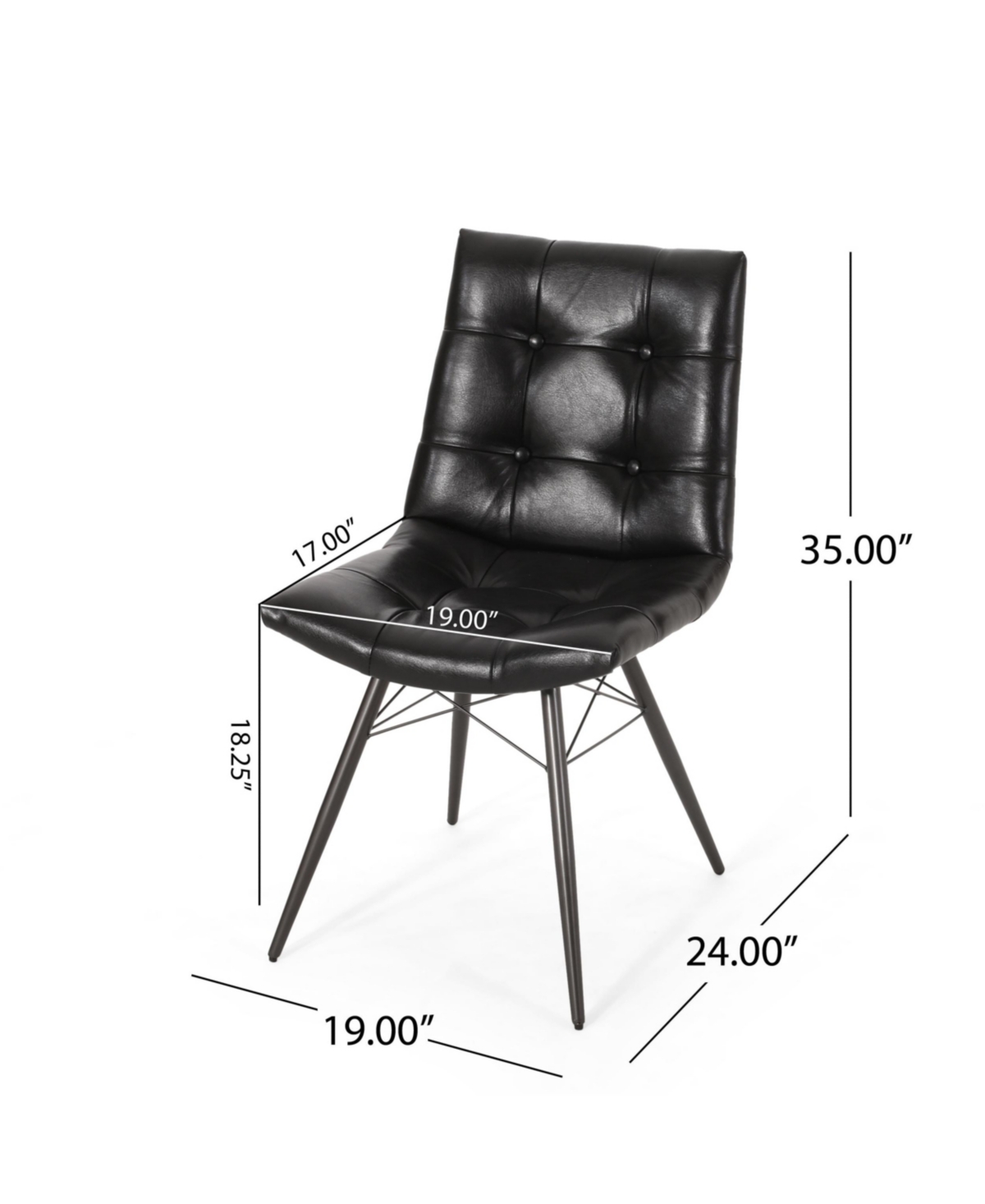 Noble House Pineview Contemporary Tufted Dining Chairs With Toothpick Legs Set, 2 Piece In Black
