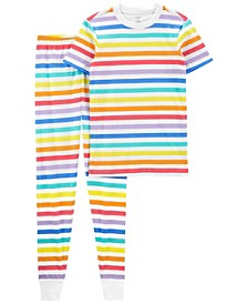 Adult Unisex Rainbow Striped Snug Fit Pajamas, 2 Piece Set