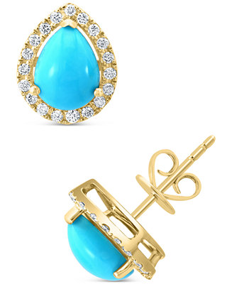 EFFY Collection EFFY® Turquoise & Diamond (1/5 ct. t.w.) Halo Stud Earrings in 14k Gold & Reviews - Earrings - Jewelry & Watches - Macy's