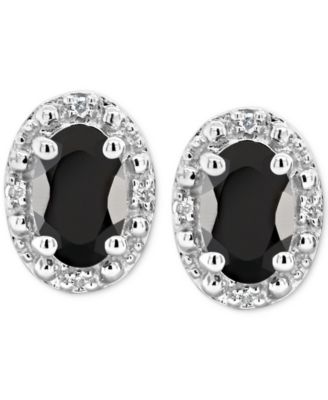 Onyx & Diamond Accent Oval Stud Earrings in Sterling Silver (Also in Labradorite & Turquoise)