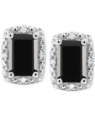 Onyx & Diamond Accent Rectangle Stud Earrings in Sterling Silver (Also in Turquoise & Labradorite)