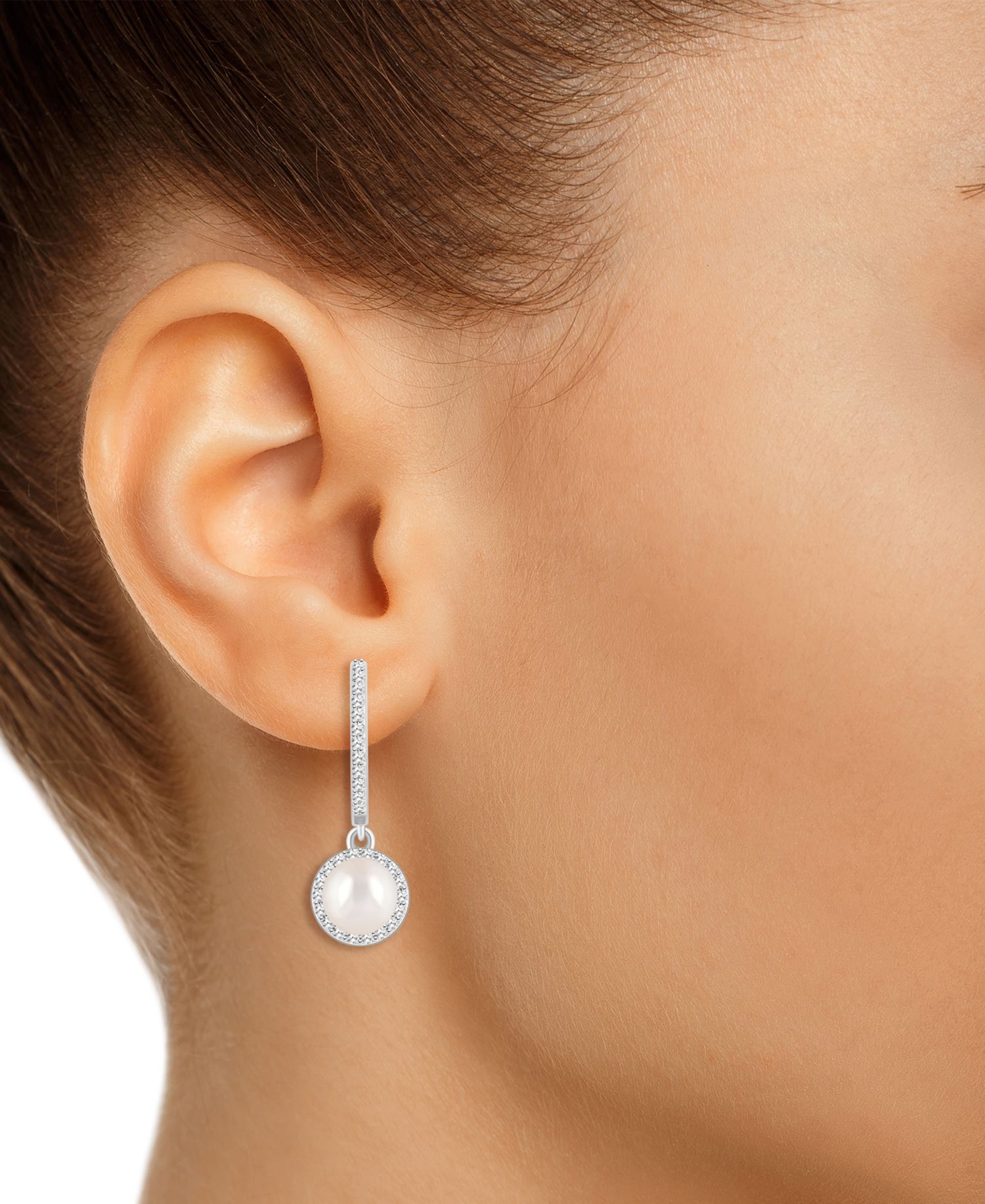 Cultured Freshwater Pearl & Diamond (1/3 ct. t.w.) Halo Leverback Earrings in Sterling Silver