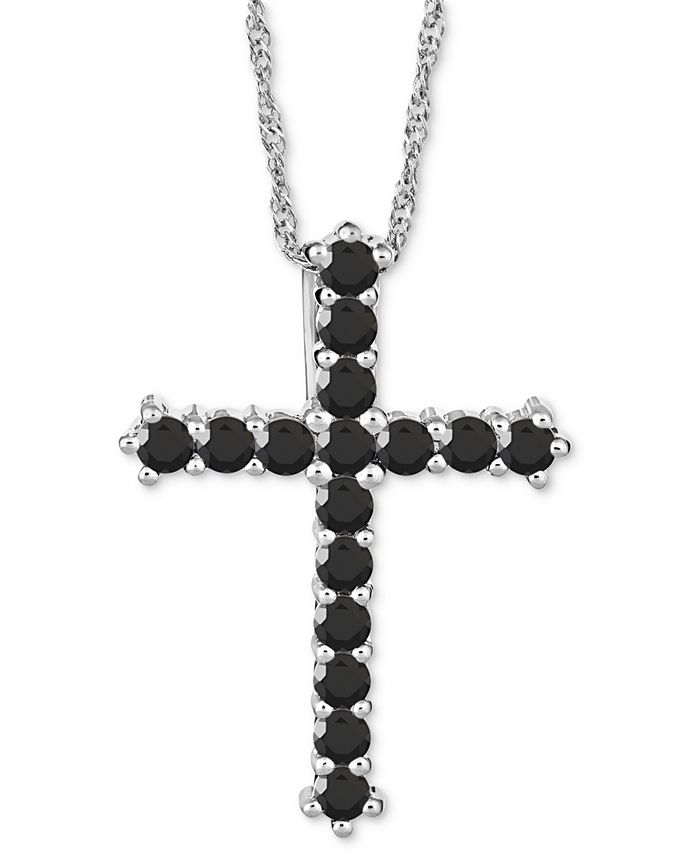 Macy's Onyx Cross 18" Pendant Necklace in Sterling Silver (Also in
