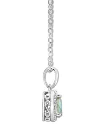 Labradorite & Diamond Accent Pear 18" Pendant Necklace in Sterling Silver (Also in Onyx, & Turquoise)