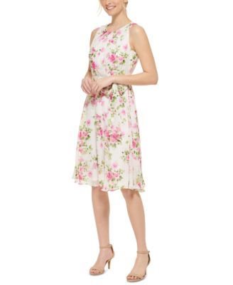 Pleated-Neck Tie-Waist Dress 
