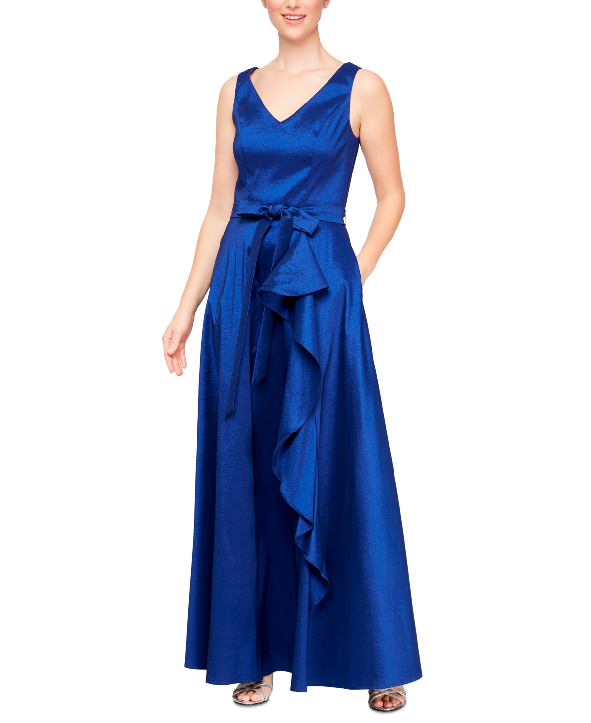 Alex & Eve Women's Belted Cascade Gown In Royal