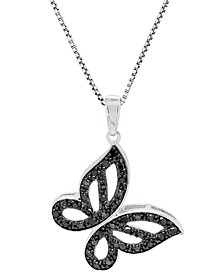 Black Diamond Pavé Butterfly 18" Pendant Necklace (1/6 ct. t.w.) in Sterling Silver
