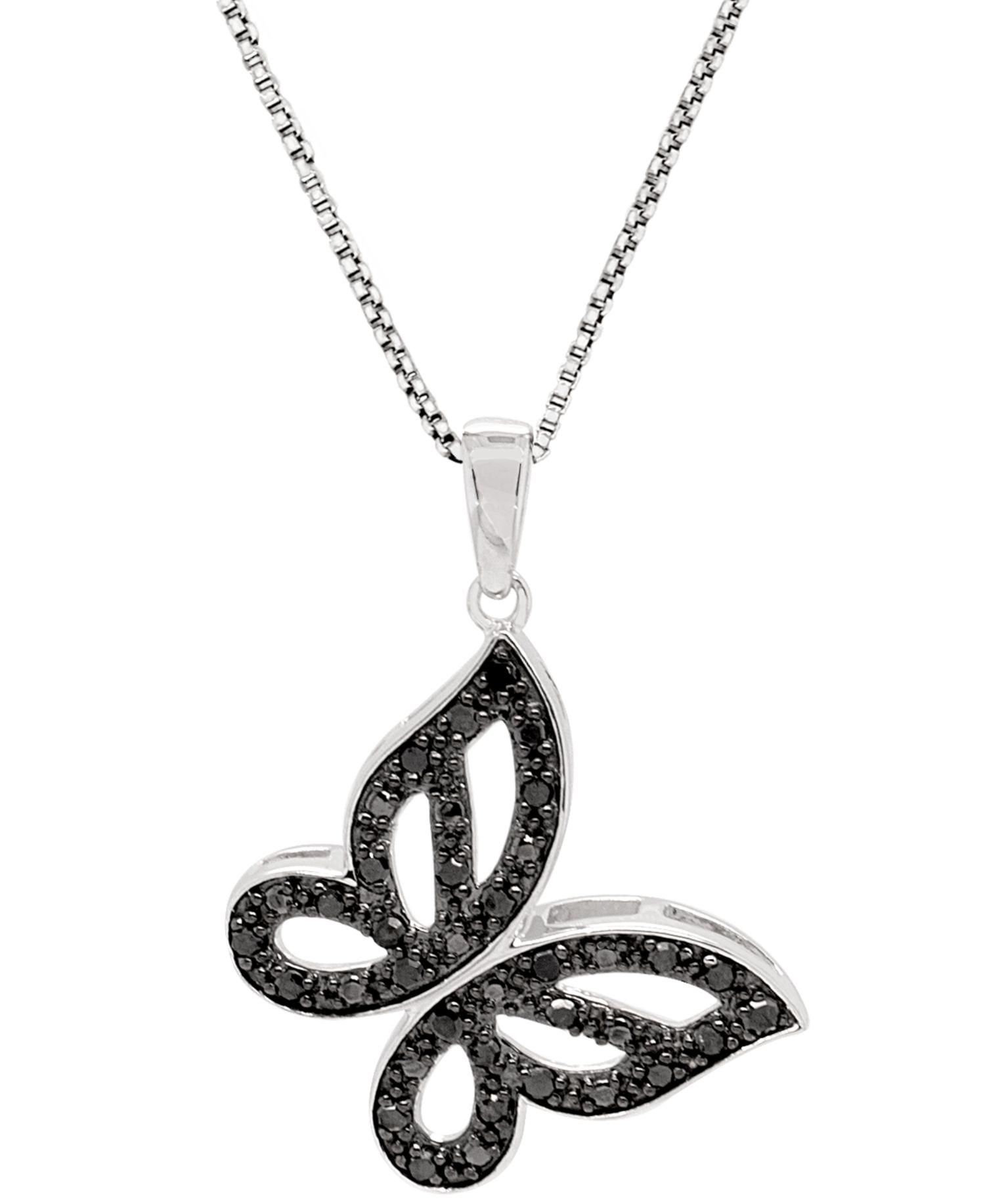 Black Diamond Pav&eacute; Butterfly 18" Pendant Necklace (1/6 ct. t.w.) in Sterling Silver