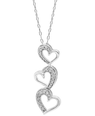 Macy's - Diamond Triple Heart 18" Pendant Necklace (1/10 ct. t.w.) in Sterling Silver