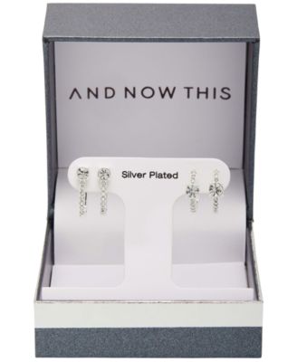 Women's Crystal Hoop Earrings Set, 4 Pieces