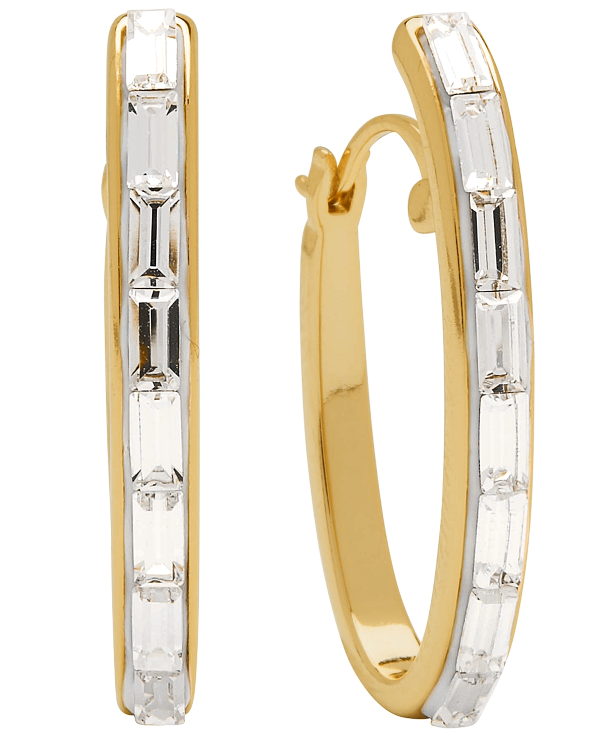 Shop And Now This Women's Crystal Baguette Oval Hoop Earring In Gold Plated
