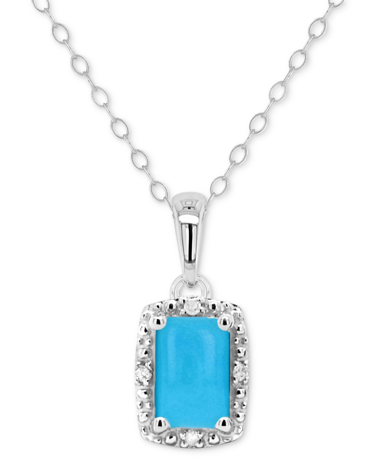 Macy's Labradorite & Diamond Accent Rectangle 18" Pendant Necklace In Sterling Silver (also In Onyx, & Turq In Turquoise
