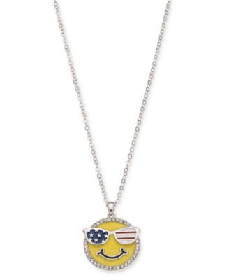 Charter Club - Silver-Tone Pav&eacute; Crystal Patriotic Smiley 18" Pendant Necklace