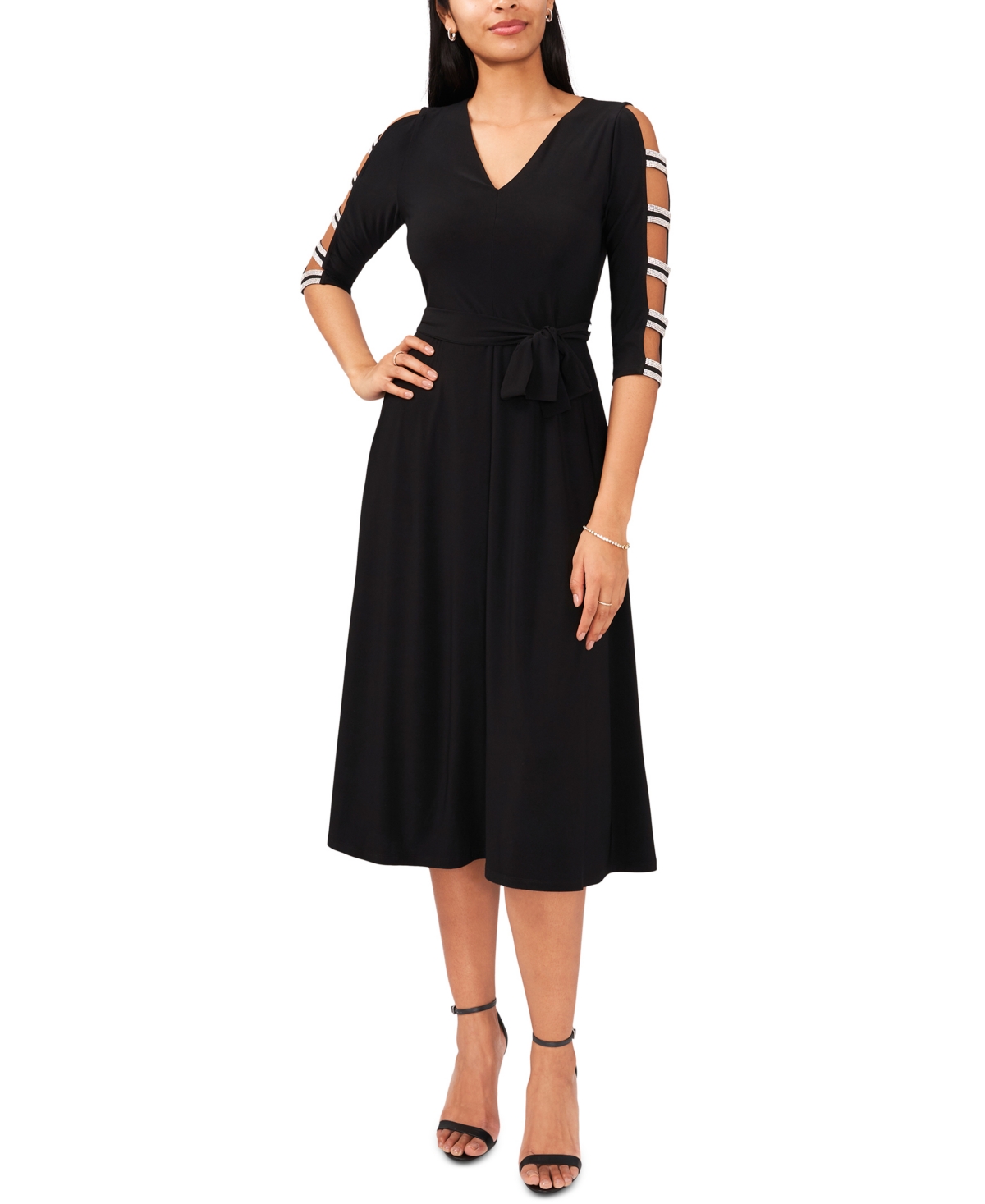 Msk Petite Ladder-sleeve Midi Fit & Flare Dress In Black | ModeSens
