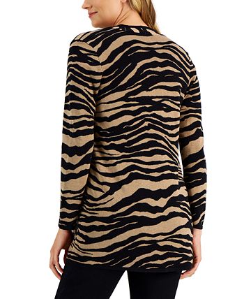 JM Collection Zebra-Print Long Open Cardigan, Created for Macy's ...