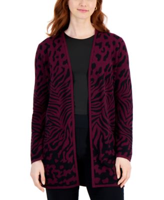 JM Collection - Petite Printed Open-Front Cardigan