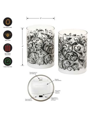 Battery Operated Baroque Swirl LED Glass Candles with Moving Flame, Set of 2