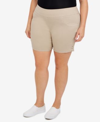 Plus Size Essentials Solid Color Tech Stretch Shorts with Elastic Waistband