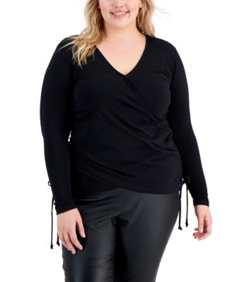Inc International Concepts Womens Keyhole Ruched Front Top Black Size 2x main image 1