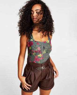 Bar III - Women's Sleeveless Printed Square-Neck Mesh Tank Top