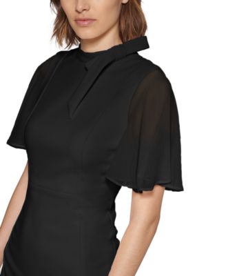 Calvin Klein Tie-Neck Chiffon-Flutter-Sleeve Sheath Dress