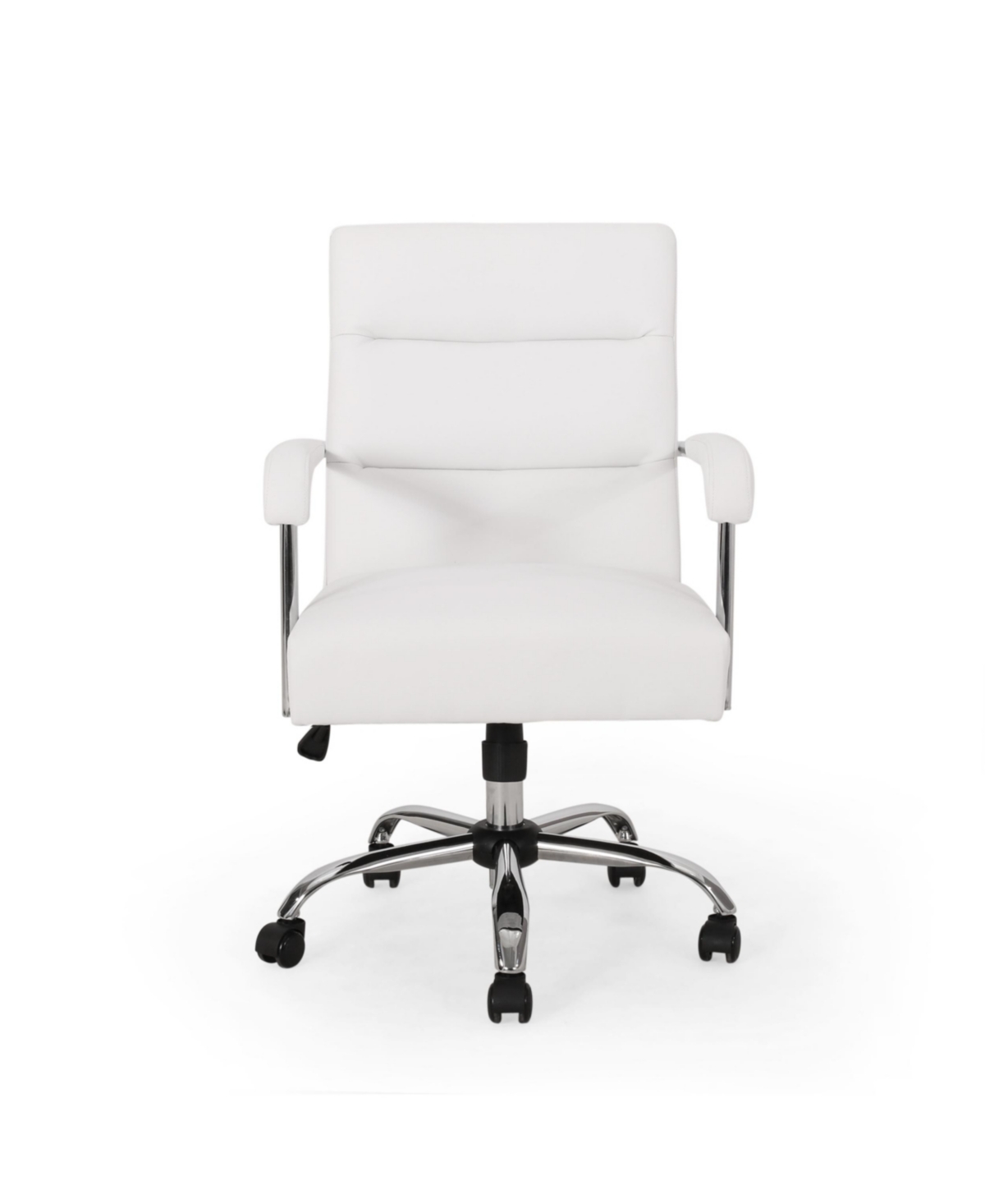 Noble House Gehring Modern Channel Stitched Swivel Office Lift Chair In White