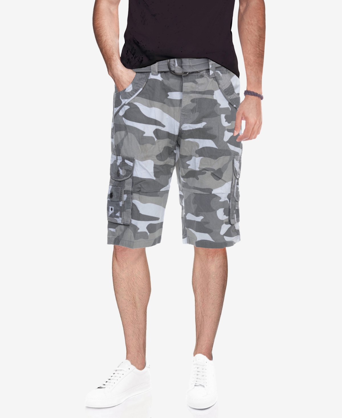 X-ray Men's Big And Tall Belted Double Pocket Cargo Shorts In White Camo