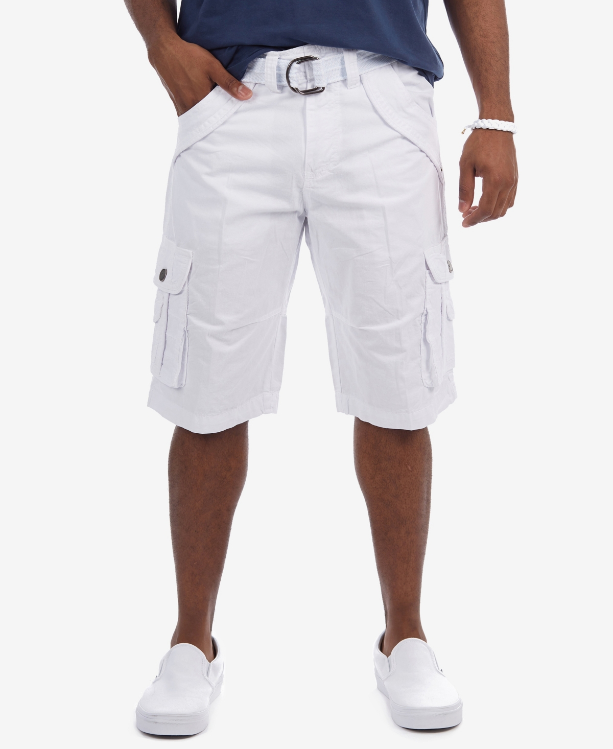 X-ray Men's Belted Double Pocket Cargo Shorts In White