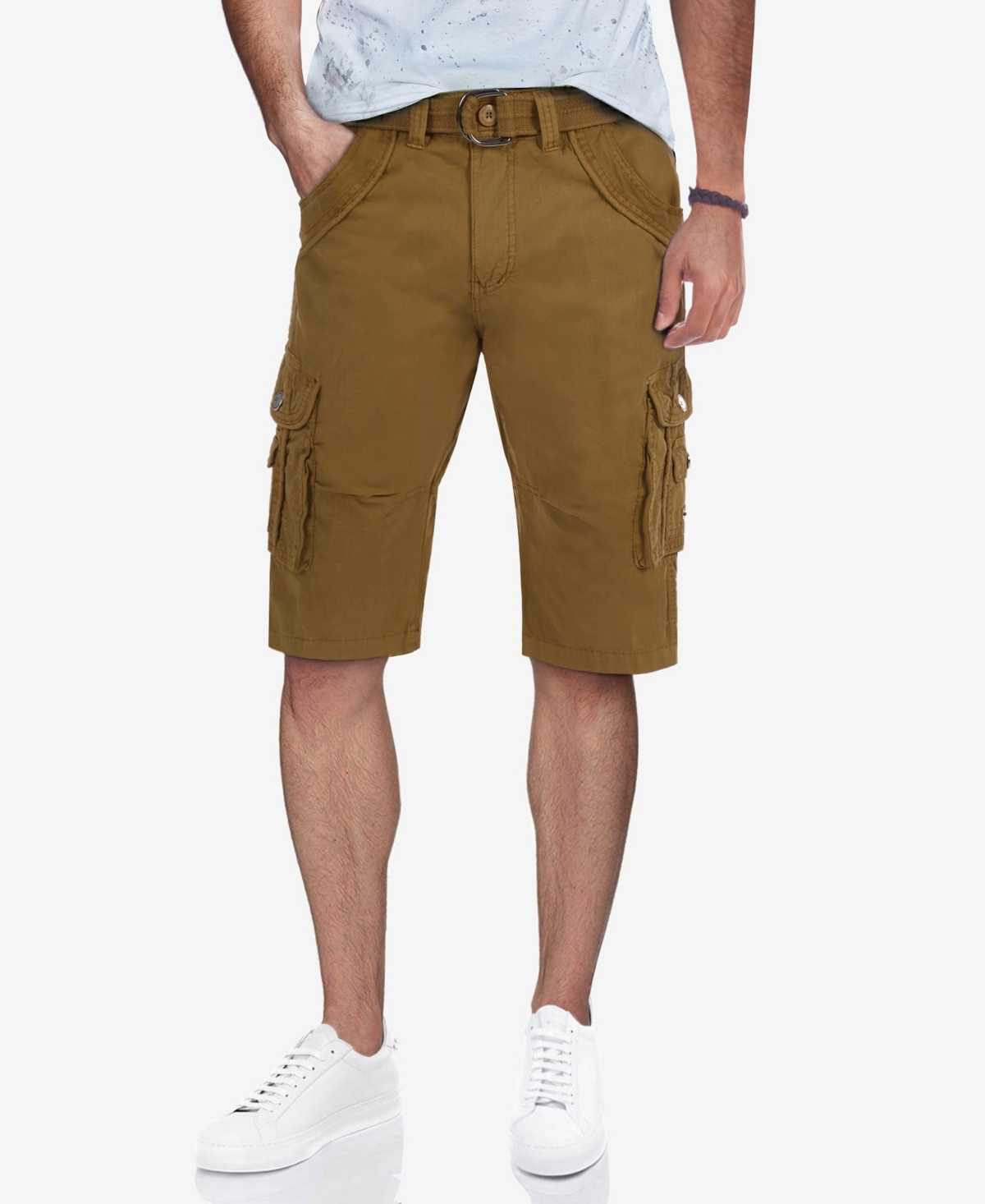 X-ray Belted Double Pocket Bermuda Cargo Shorts In Brown