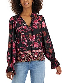 Women's Floral-Print Tie-Neck Blouse, Created for Macy's
