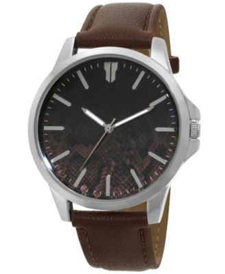 INC International Concepts Men's Brown Faux-Leather Strap Watch 46m for ...