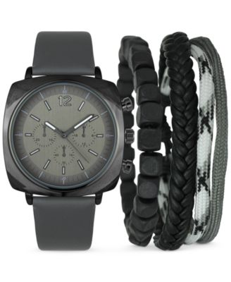 Photo 1 of INC International Concepts Men's Gray Faux-Leather Strap Watch 45mm & 3-Pc. Bracelet Set, 
