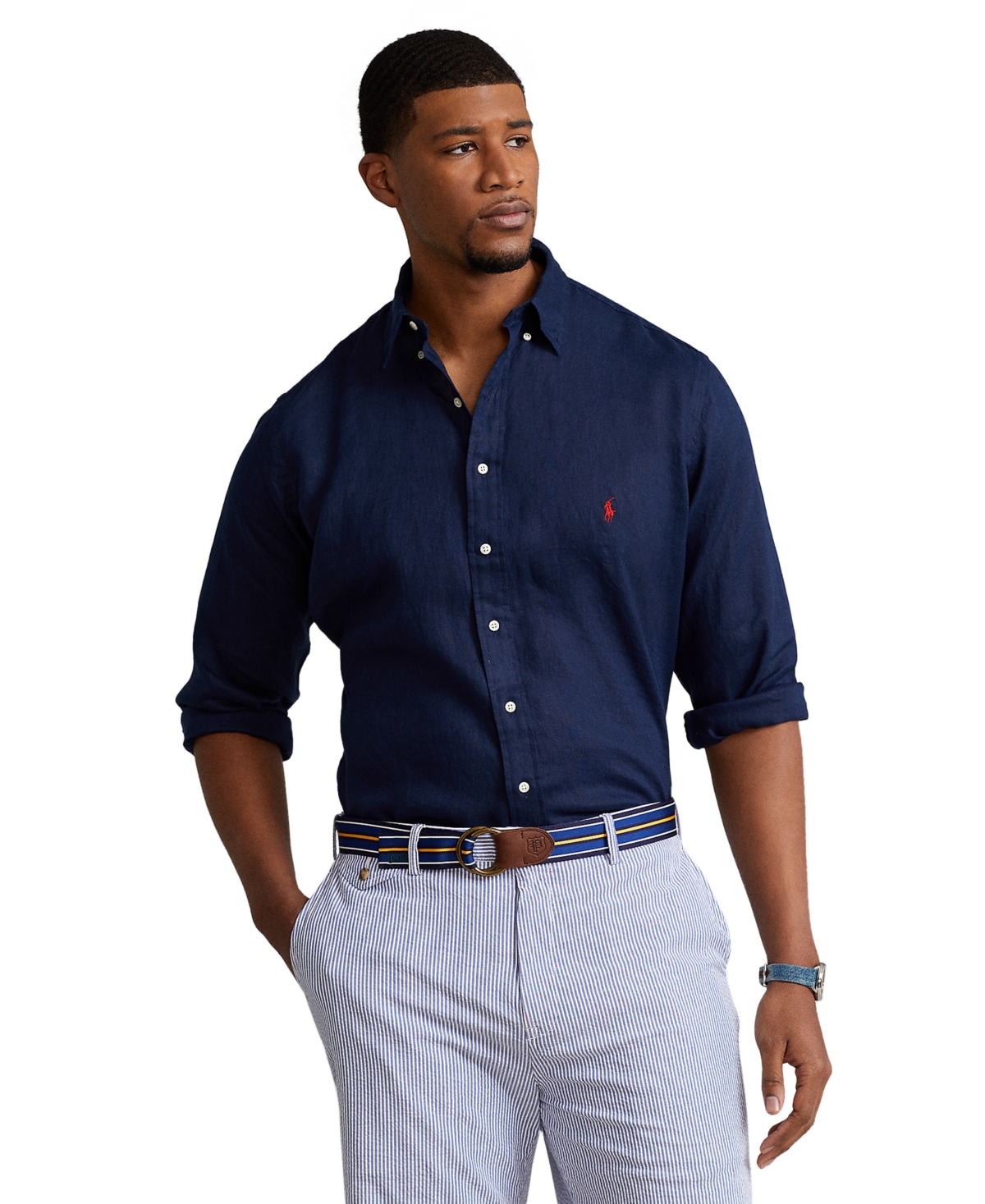 Polo Ralph Lauren Men's Big & Tall Lightweight Linen Shirt In Newport Navy