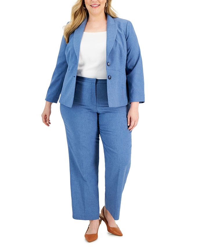 Le Suit Plus Size Seamed Two-Button Pantsuit - Macy's