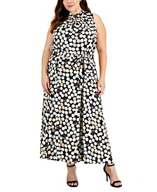 Plus Size Dot-Print Halter Dress