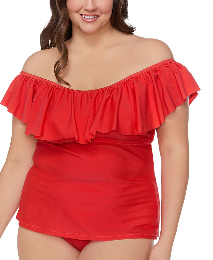 Raisins Curve Trendy Plus Size Tortuga Flounce Tankini Top Macy's
