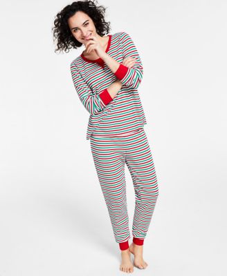 Photo 1 of SIZE M Matching Women's Thermal Waffle Holiday Stripe Pajama Set