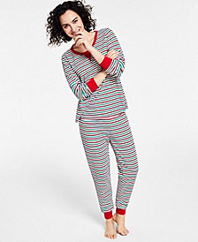 Matching Women's Thermal Waffle Holiday Stripe Pajama Set, Created for Macy's