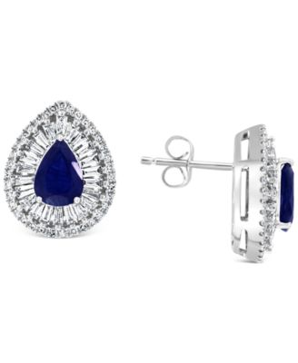 EFFY Collection - Sapphire (1-3/8 ct. t.w.) & Diamond (5/8 ct. t.w.) Halo Stud Earrings in 14k White Gold