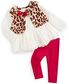 Baby Girls 3-Pc. Leopard Vest, Top & Legging Set, Created for Macy's
