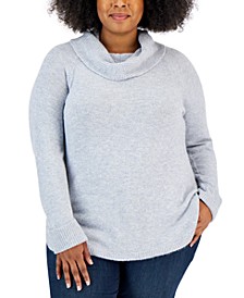 Plus Size Waffle-Knit Cowlneck Sweater, Created for Macy's