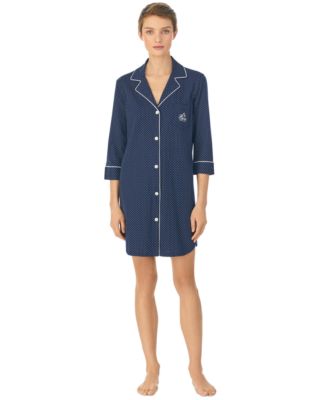 Knit Notch Collar Cotton Sleep Shirt